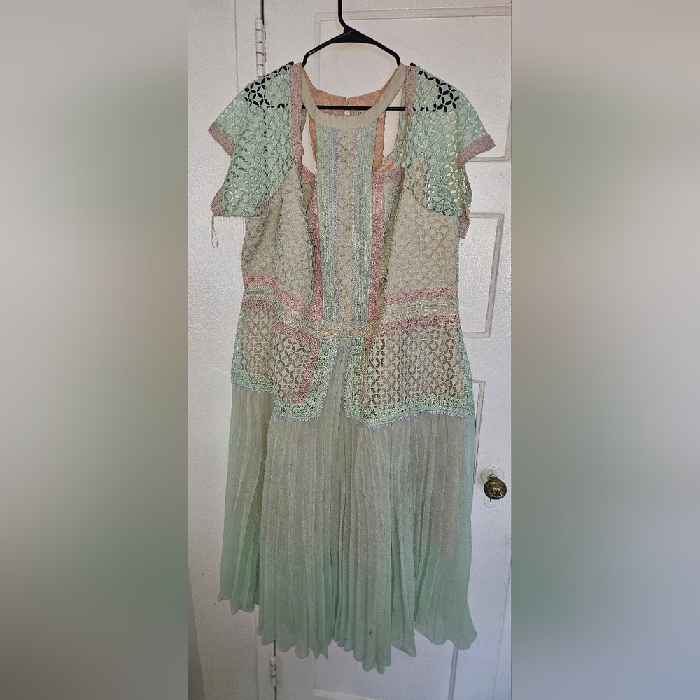 ASOS Curve Mint Green Lace Midi Dress with Pink Trim